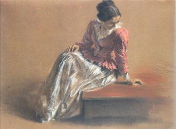Adolph Von Menzel : Costume Study of a Seated Woman, The Artist's Sister Emilie
